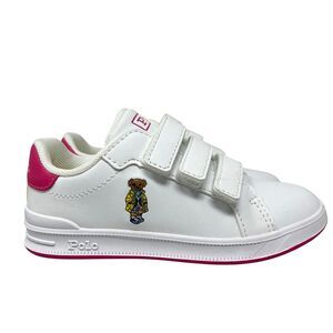 Polo Ralph Lauren Kids Sneakers‎ Girls 10 White Pink Bear Hook-and-Loop Spring